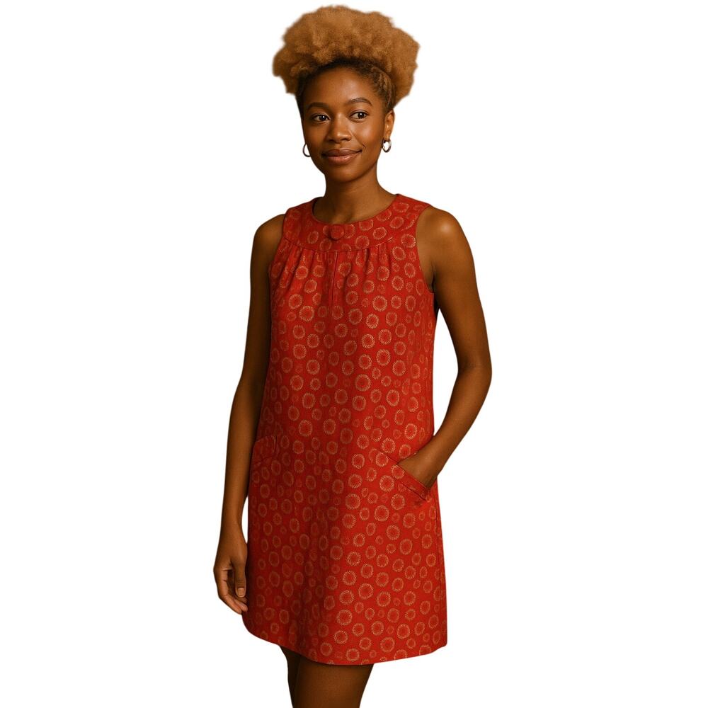 BB Dakota Red Gold Metallic Jacquard Shift Dress M NWT Holiday Party Retro